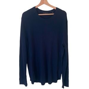 VINCE Pima Cotton Waffle Knit Sweater in Navy Blue | Size XL